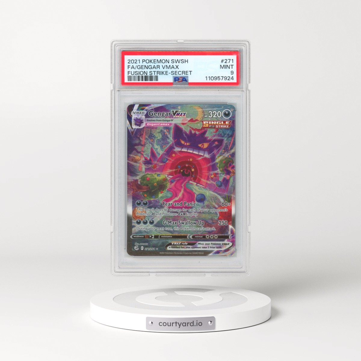 2021 Pokémon Sword & Shield Fusion Strike #271 Gengar Vmax - Full Art Secret (PSA 9 MINT)