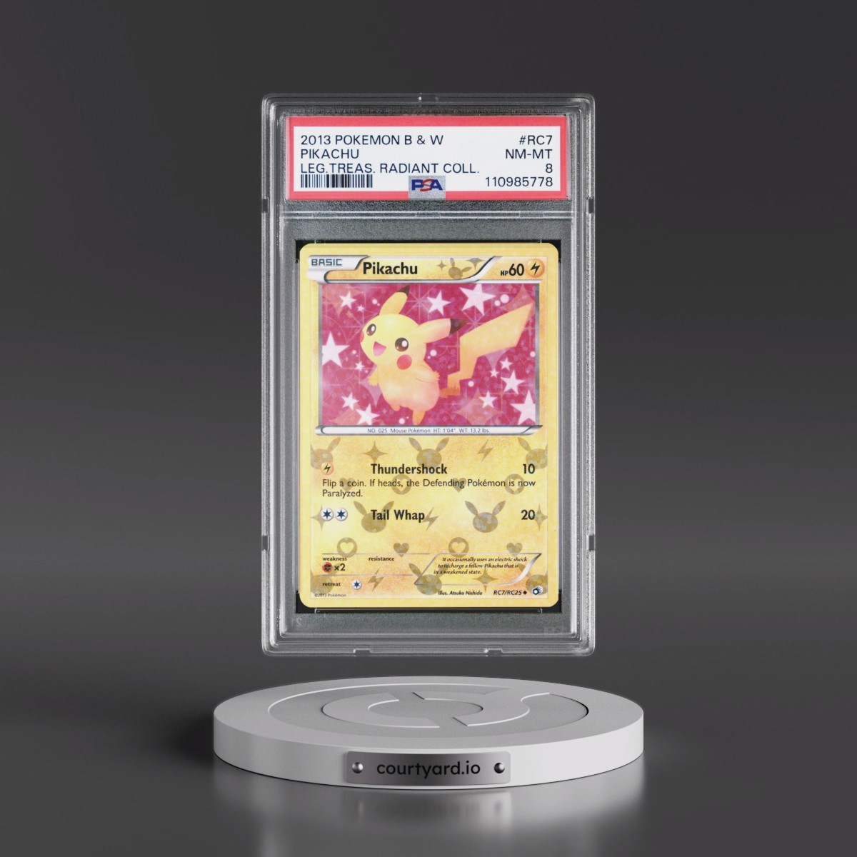2013 Pokémon Black & White Legendary Treasures Radiant Collection #RC7 Pikachu (PSA 8 NM-MT)