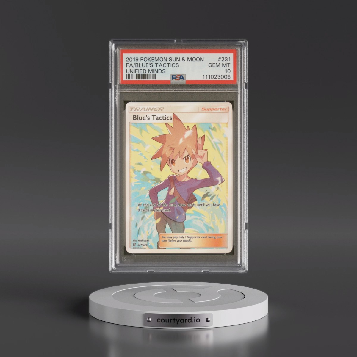 2019 Pokémon Sun & Moon Unified Minds #231 Blue's Tactics - Full Art (PSA 10 GEM MINT)