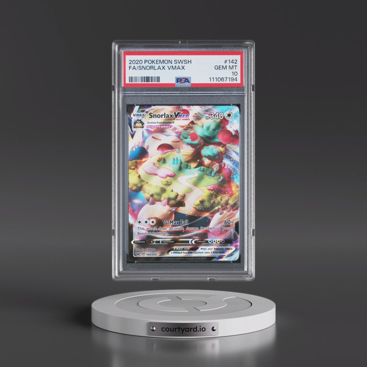 2020 Pokémon Sword & Shield #142 Snorlax Vmax - Full Art (PSA 10 GEM MINT)