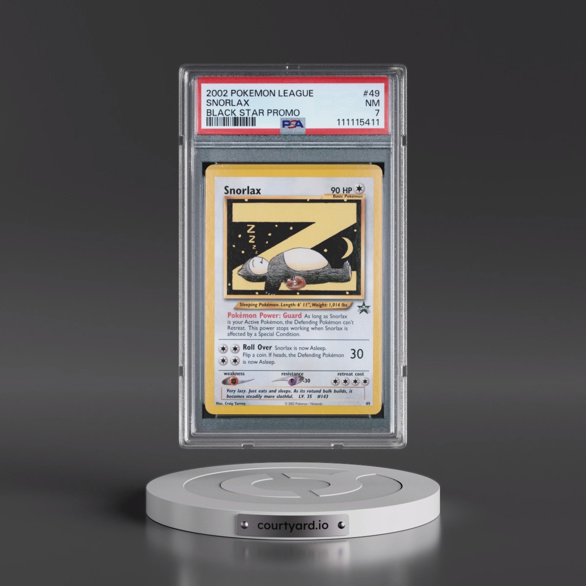 2002 Pokémon League Promo Black Star #49 Snorlax (PSA 7 NM)