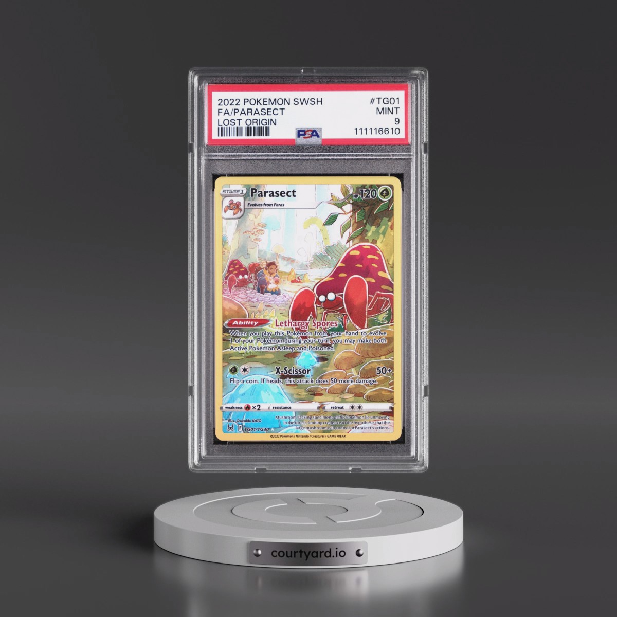 2022 Pokémon Sword & Shield Lost Origin #TG01 Parasect - Full Art (PSA 9 MINT)
