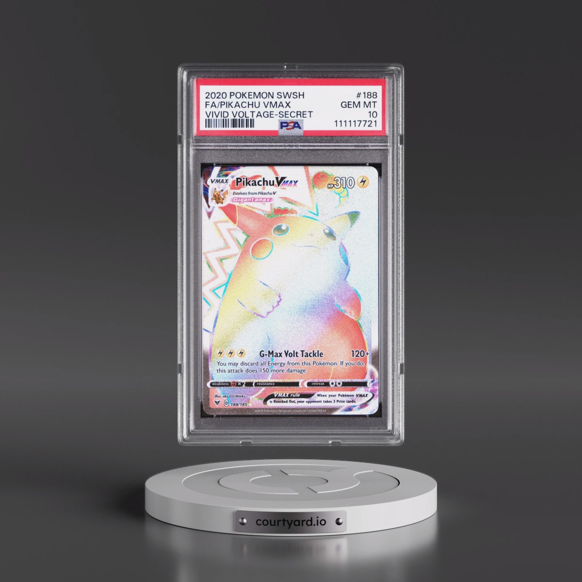 2020 Pokémon Sword & Shield Vivid Voltage #188 Pikachu Vmax - Full Art Secret (PSA 10 GEM MINT)