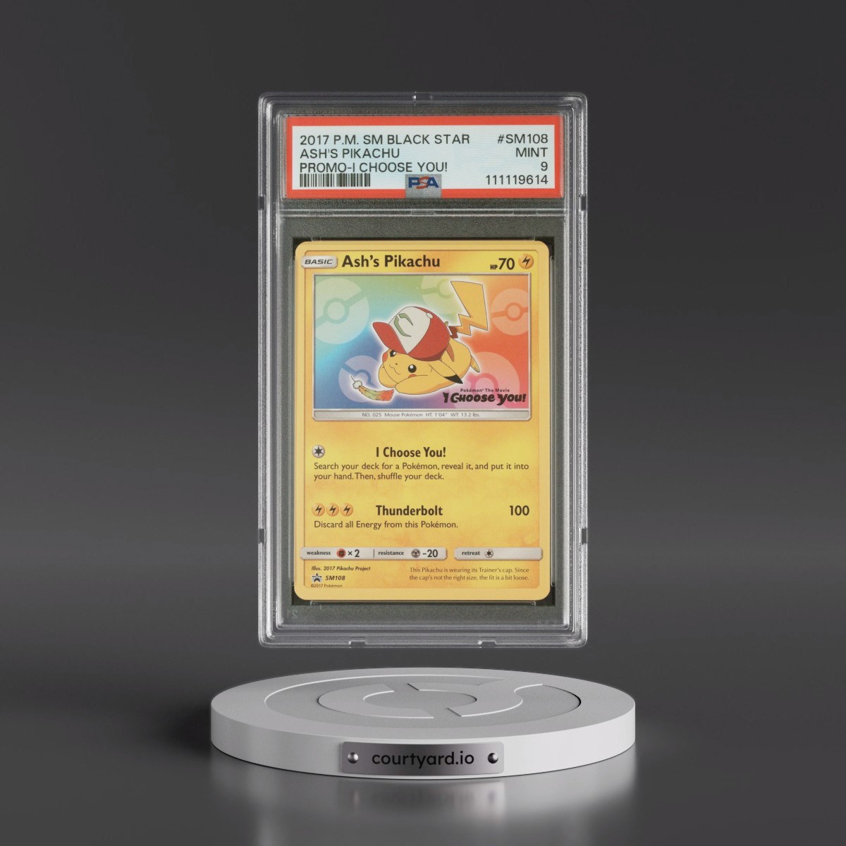 2017 Pokémon SM Black Star Promo #SM108 Ash's Pikachu - I Choose You! (PSA 9 MINT)