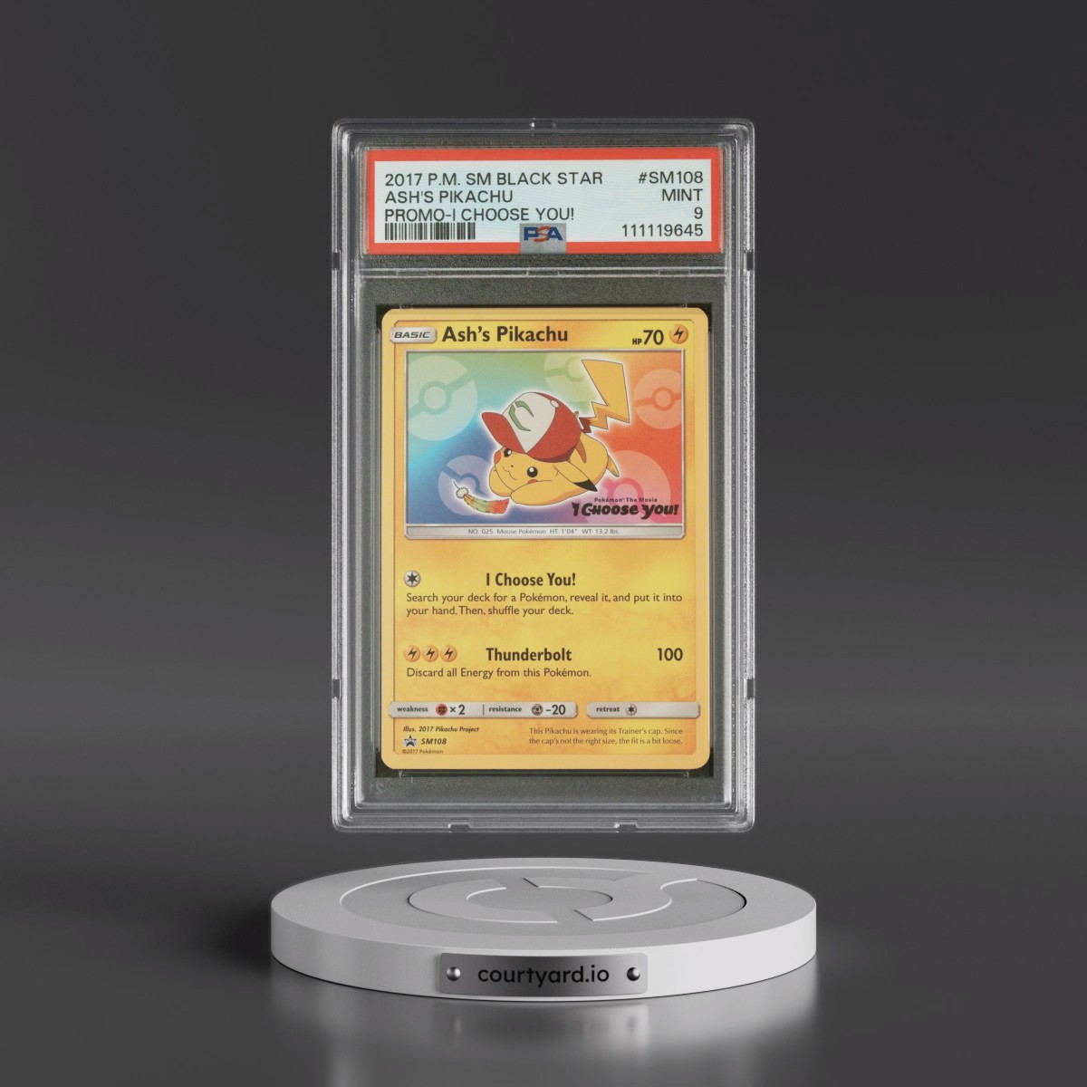 2017 Pokémon SM Black Star Promo #SM108 Ash's Pikachu - I Choose You! (PSA 9 MINT)