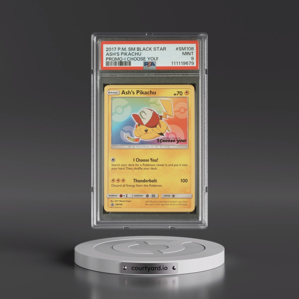 2017 Pokémon SM Black Star Promo #SM108 Ash's Pikachu - I Choose You! (PSA 9 MINT)