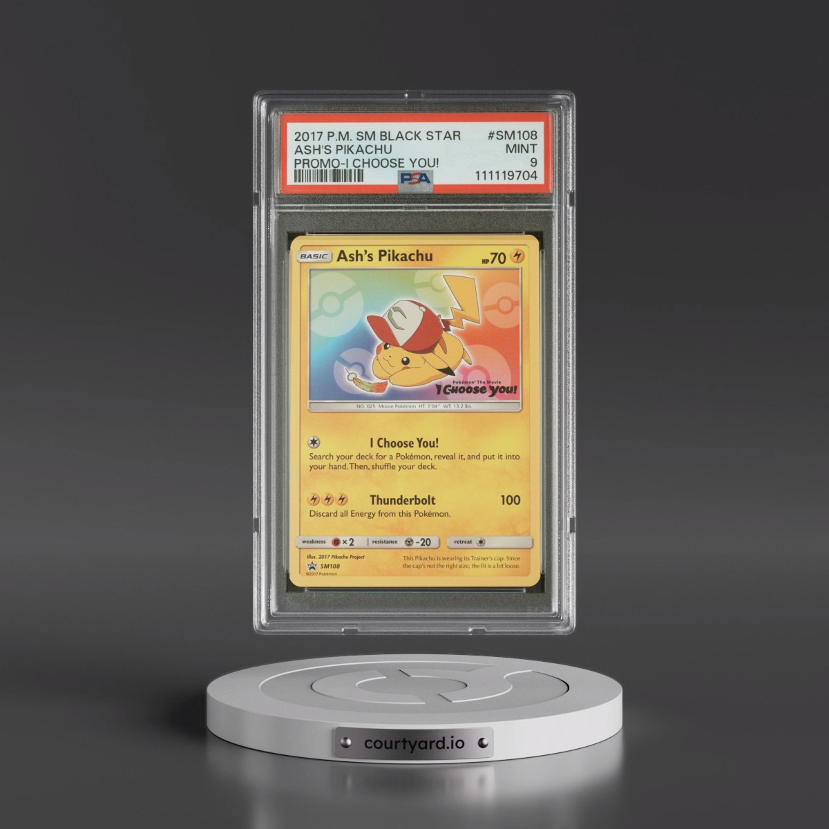 2017 Pokémon SM Black Star Promo #SM108 Ash's Pikachu - I Choose You! (PSA 9 MINT)