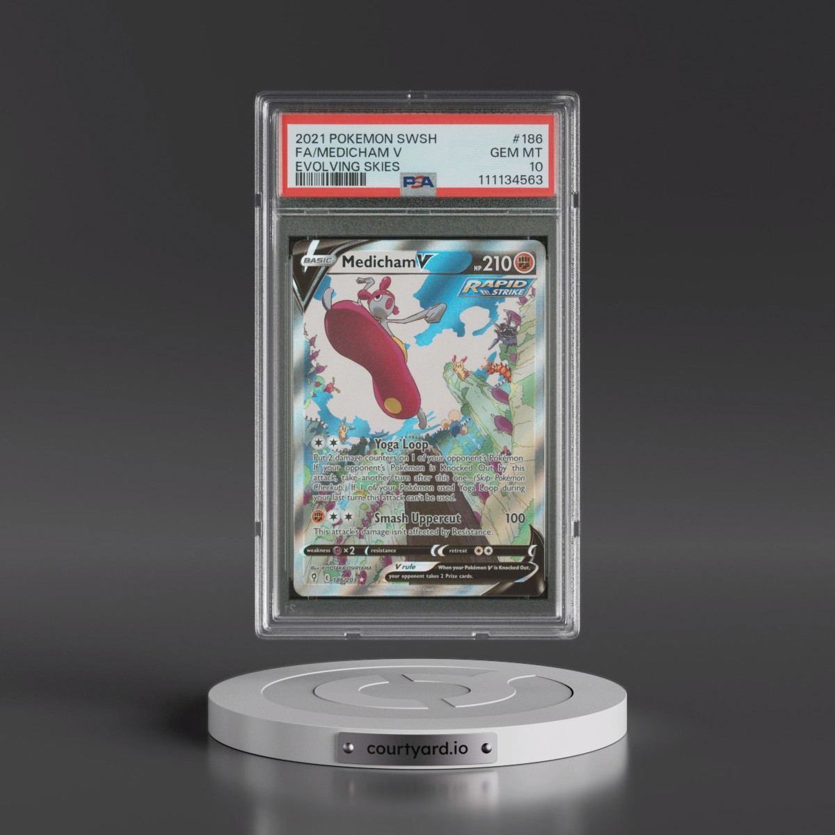 2021 Pokémon Sword & Shield Evolving Skies #186 Medicham V - Holo Full Art (PSA 10 GEM MINT)