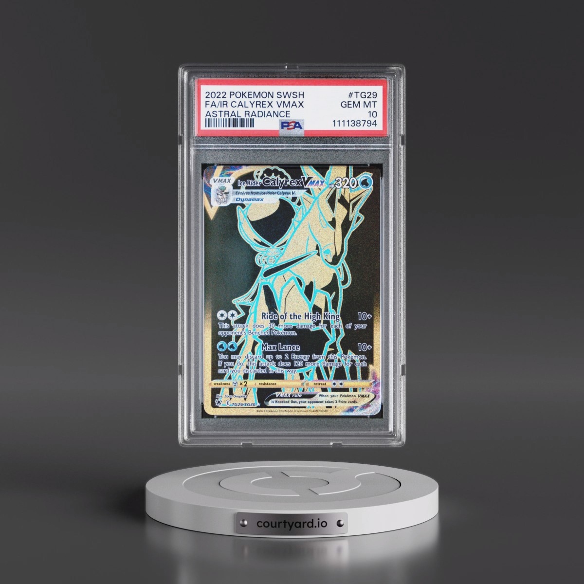 2022 Pokémon Sword & Shield Astral Radiance #TG29 Ice Rider Calyrex Vmax - Full Art (PSA 10 GEM MINT)