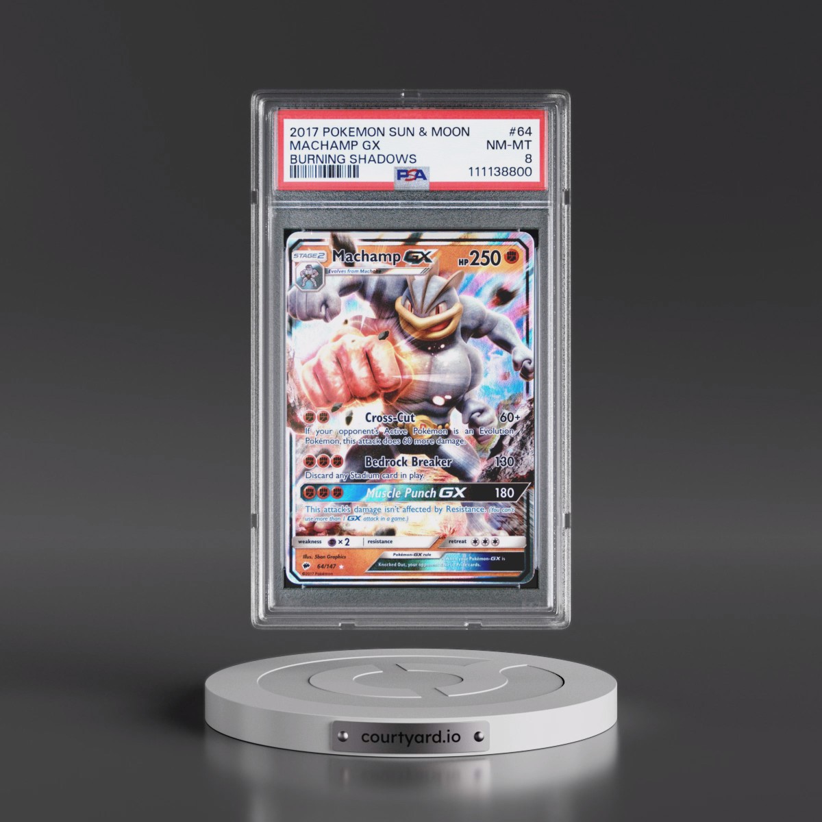 2017 Pokémon Sun & Moon Burning Shadows #64 Machamp GX - Holo (PSA 8 NM-MT)