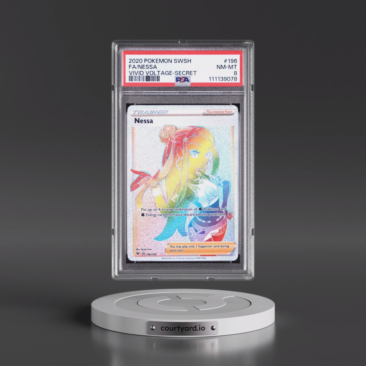 2020 Pokémon Sword & Shield Vivid Voltage #196 Nessa - Full Art Secret (PSA 8 NM-MT)