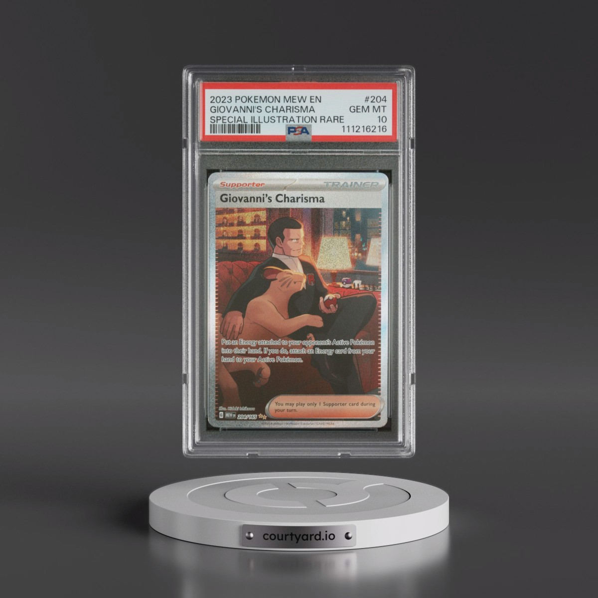 2023 Pokémon Mew EN-151 #204 Giovanni's Charisma - Special Illustration Rare (PSA 10 GEM MINT)