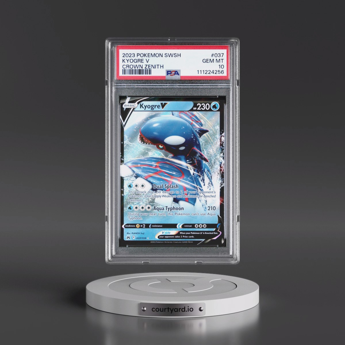 2023 Pokémon Sword and Shield Crown Zenith #037 Kyogre V - Holo (PSA 10 GEM MINT)