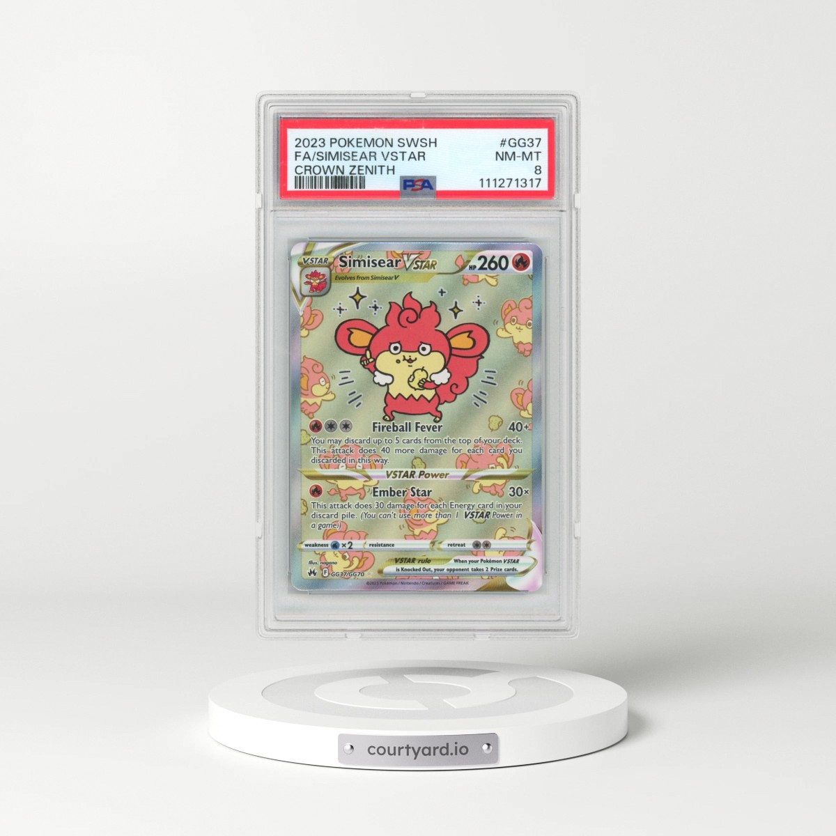 2023 Pokémon Sword and Shield Crown Zenith #GG37 Simisear Vstar - Full Art (PSA 8 NM-MT)