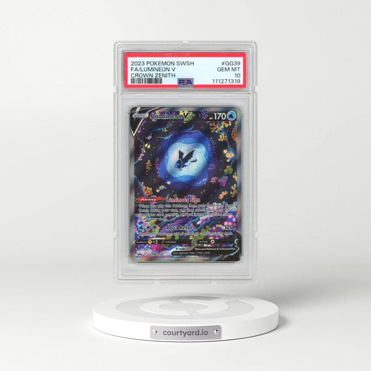 2023 Pokémon Sword and Shield Crown Zenith #GG39 Lumineon V - Holo Full Art (PSA 10 GEM MINT)