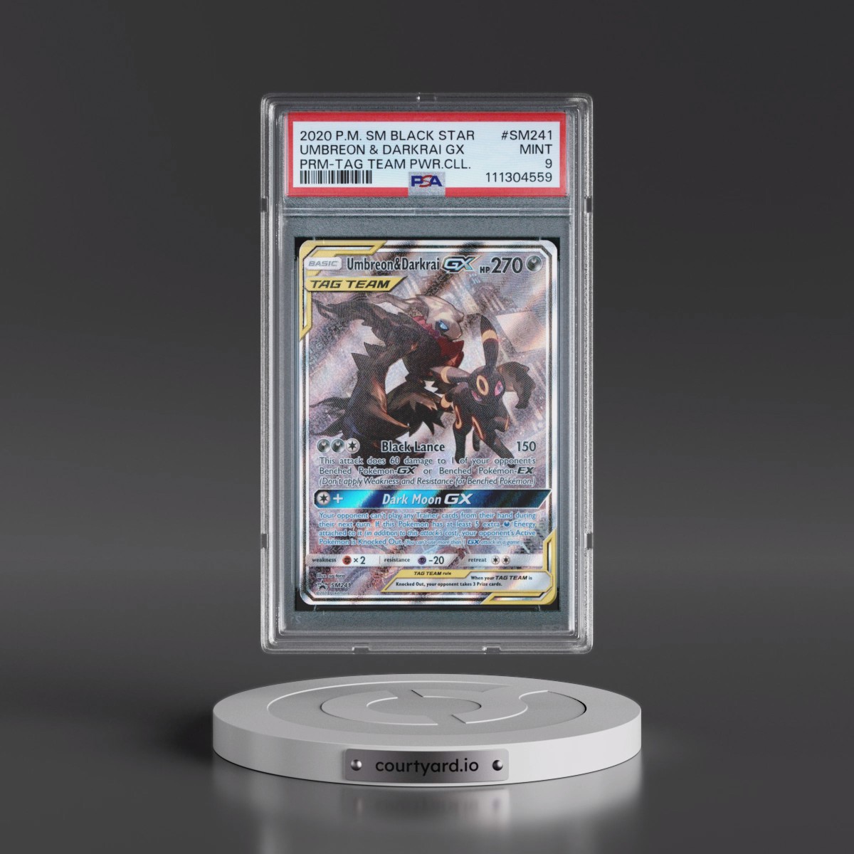 2020 Pokémon SM Black Star Promo #SM241 Umbreon & Darkrai GX - Holo Tag Team Powers Collection (PSA 9 MINT)