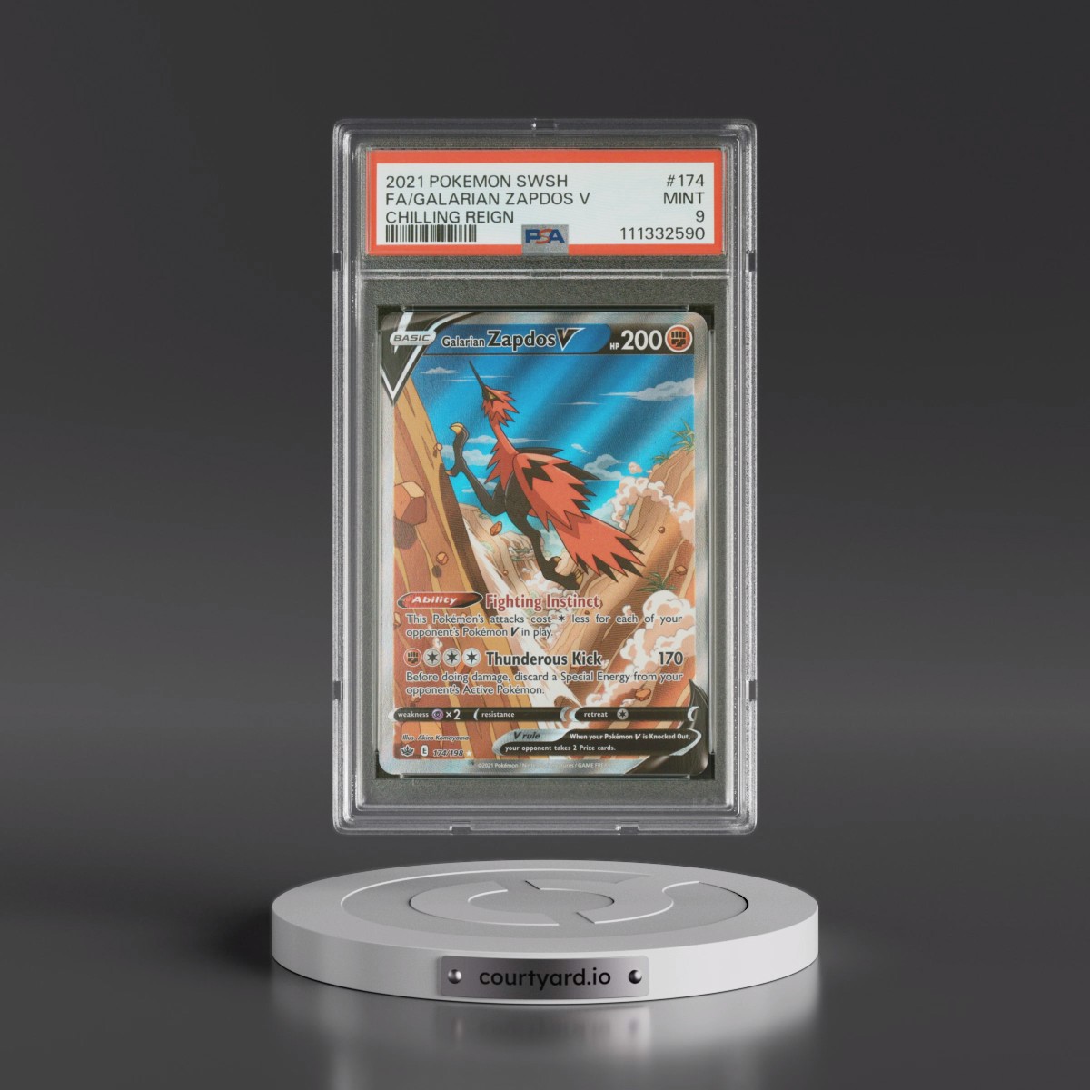 2021 Pokémon Sword & Shield Chilling Reign #174 Galarian Zapdos V - Holo Full Art (PSA 9 MINT)