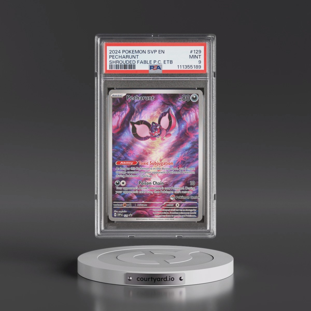 2024 Pokémon Svp EN-SV Black Star Promo #129 Pecharunt - Shrouded Fable Pokemon Center Elite Trainer Box (PSA 9 MINT)