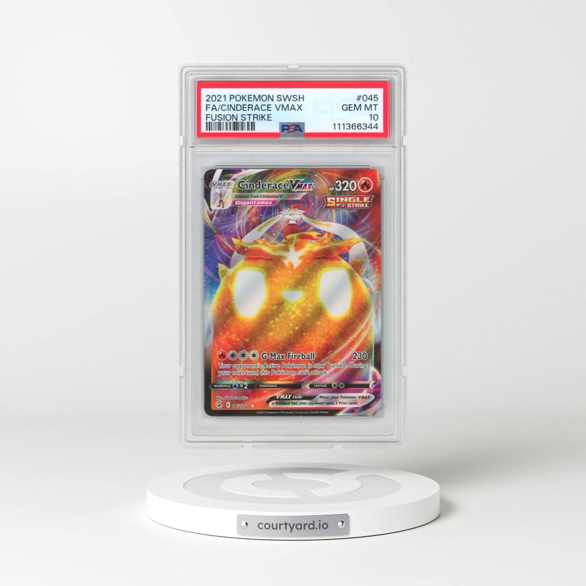 2021 Pokémon Sword & Shield Fusion Strike #045 Cinderace Vmax - Full Art (PSA 10 GEM MINT)