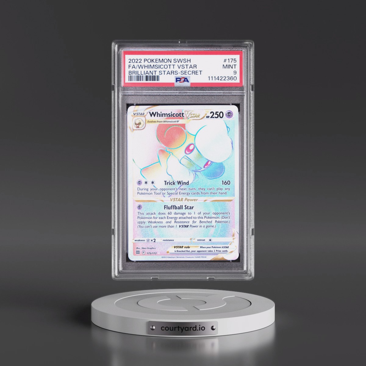 2022 Pokémon Sword & Shield Brilliant Stars #175 Whimsicott Vstar - Full Art Secret (PSA 9 MINT)