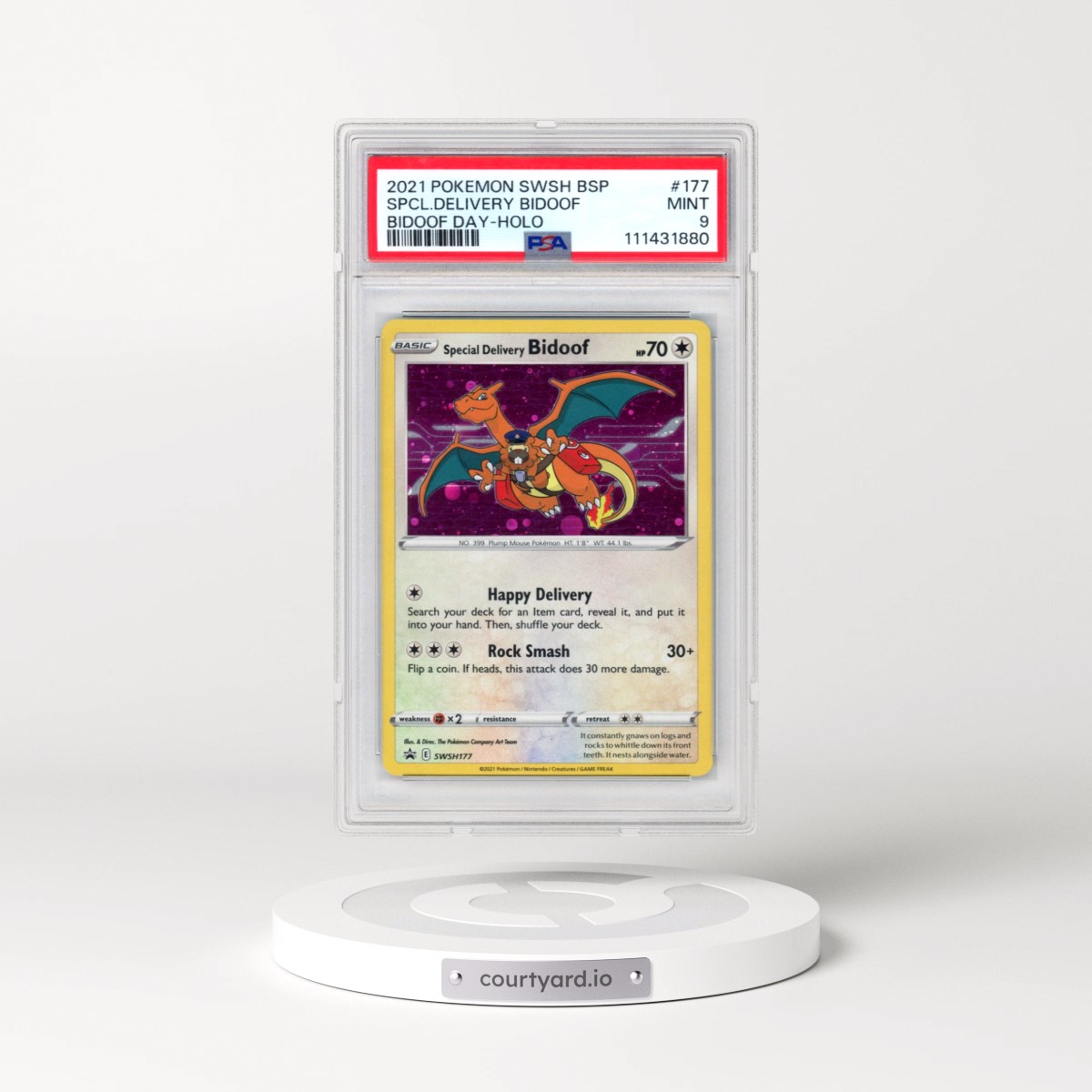 2021 Pokémon Swsh Black Star Promo #177 Special Delivery Bidoof - Holo Bidoof Day (PSA 9 MINT)