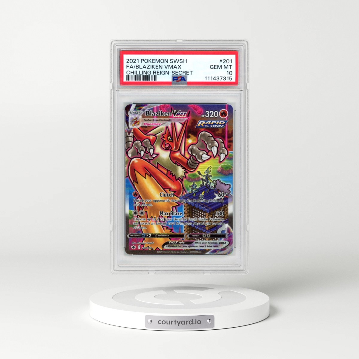 2021 Pokémon Sword & Shield Chilling Reign #201 Blaziken Vmax - Full Art Secret (PSA 10 GEM MINT)