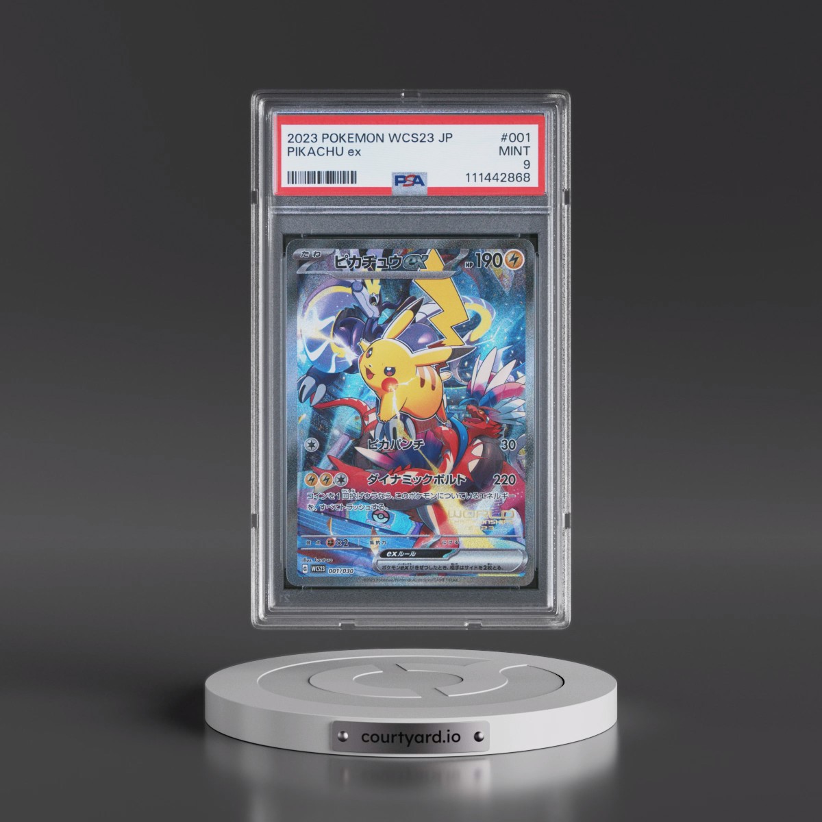 2023 Pokémon WCS23-World Championships Yokohama Deck: Pikachu #001 Pikachu EX - Holo (PSA 9 MINT)