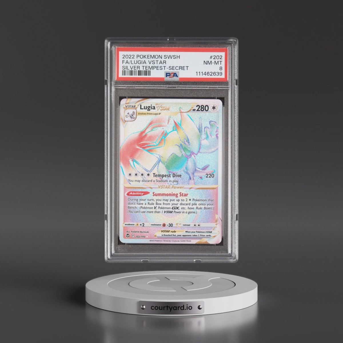 2022 Pokémon Sword & Shield Silver Tempest #202 Lugia Vstar - Full Art Secret (PSA 8 NM-MT)