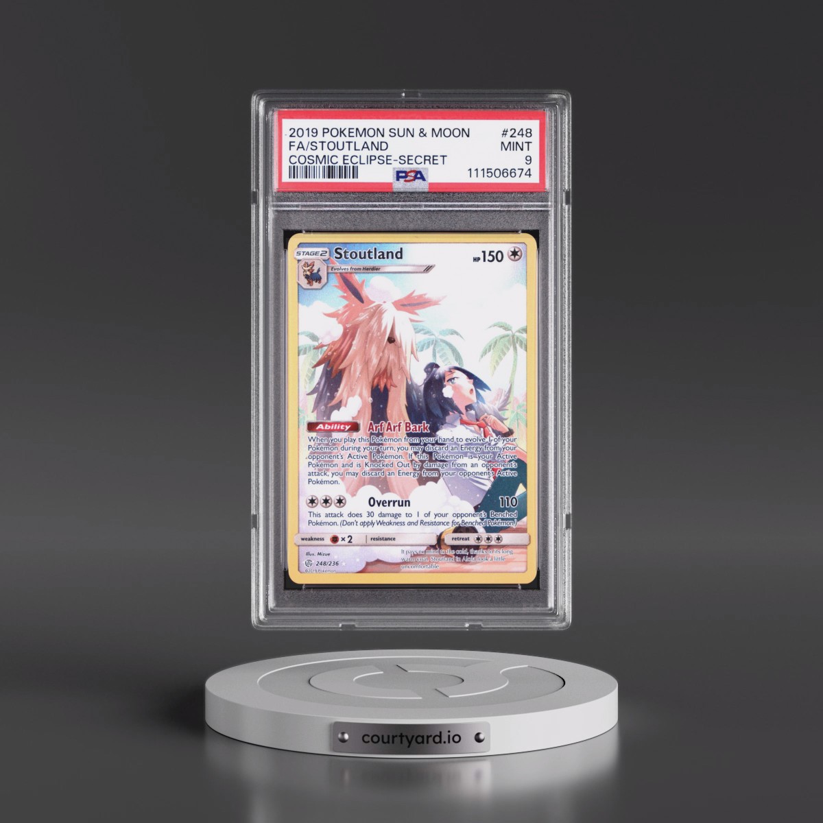 2019 Pokémon Sun & Moon Cosmic Eclipse #248 Stoutland - Full Art Secret (PSA 9 MINT)