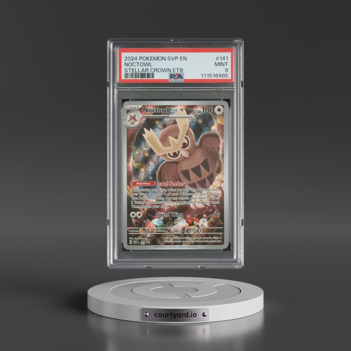 2024 Pokémon Svp EN-SV Black Star Promo #141 Noctowl - Stellar Crown Elite Trainer Box (PSA 9 MINT)