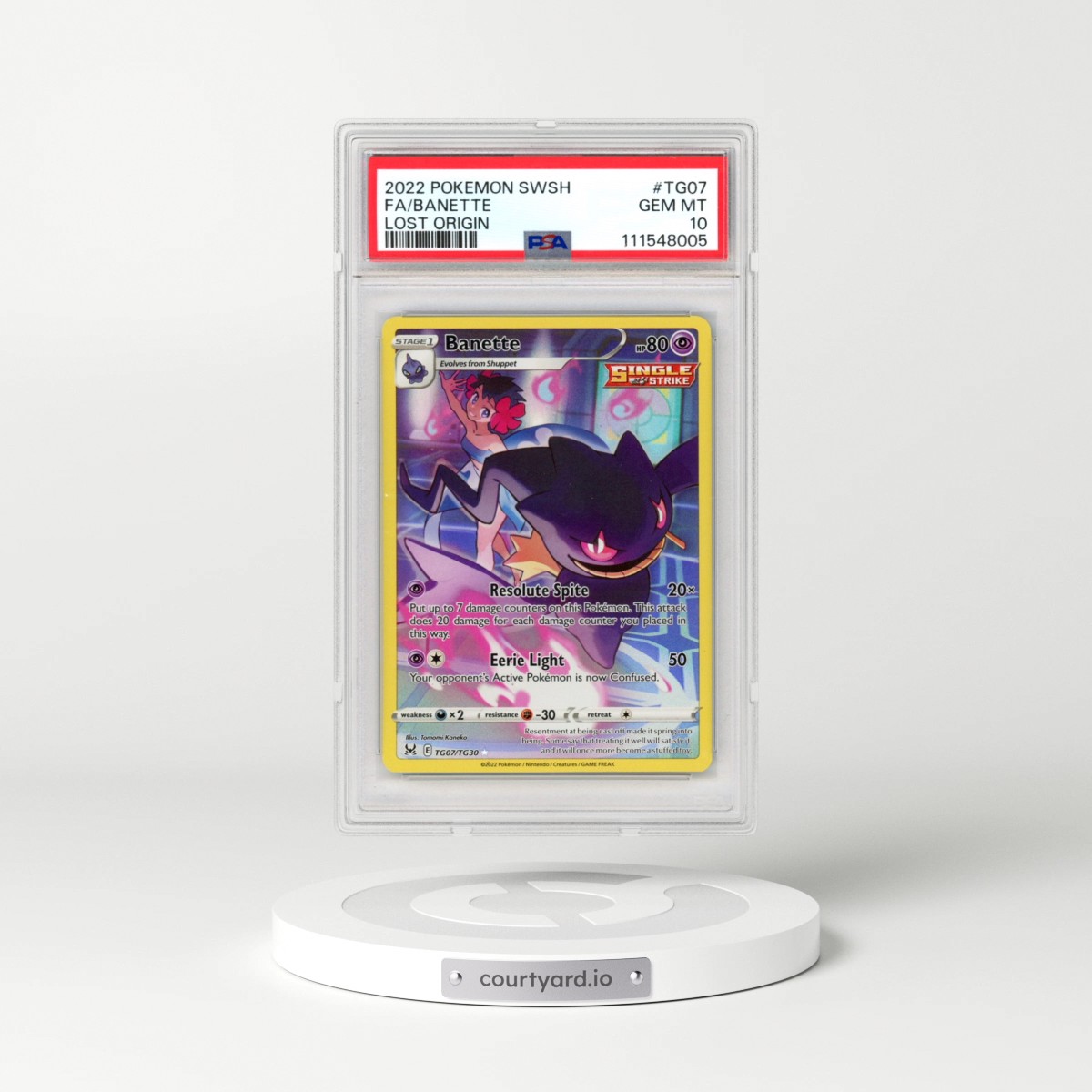 2022 Pokémon Sword & Shield Lost Origin #TG07 Banette - Full Art (PSA 10 GEM MINT)