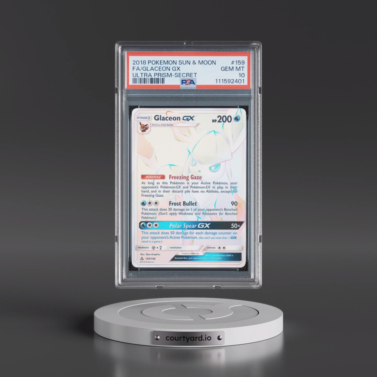 2018 Pokémon Sun & Moon Ultra Prism #159 Glaceon GX - Holo Full Art Secret (PSA 10 GEM MINT)