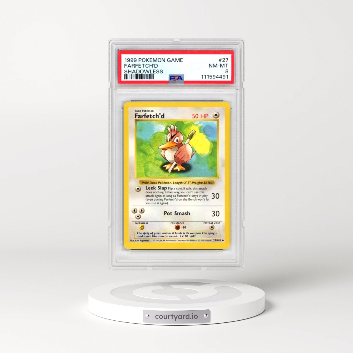 1999 Pokémon Game #27 Farfetch'd - Shadowless (PSA 8 NM-MT)