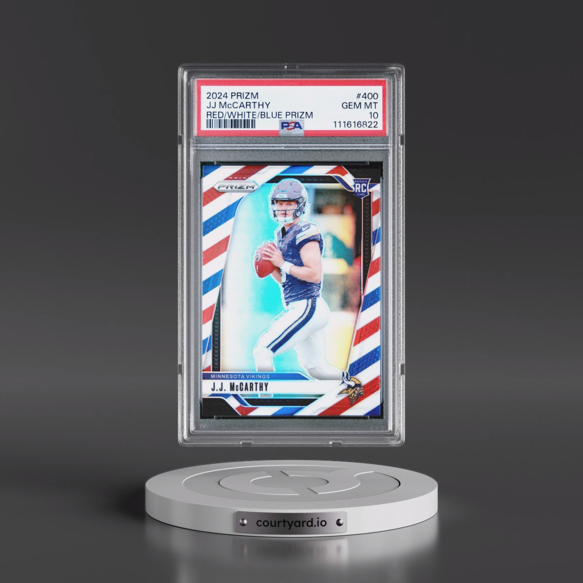 2024 Panini Prizm #400 JJ McCarthy - Red/White/Blue Prizm (PSA 10 GEM MINT)