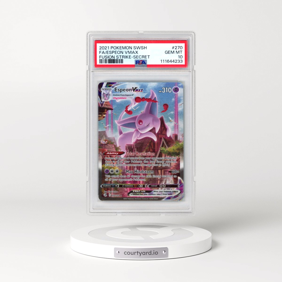 2021 Pokémon Sword & Shield Fusion Strike #270 Espeon Vmax - Full Art Secret (PSA 10 GEM MINT)