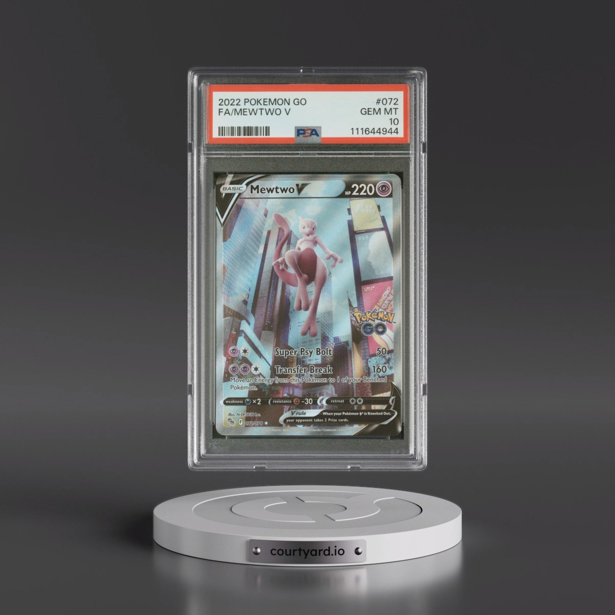 2022 Pokémon Go #072 Mewtwo V - Holo Full Art (PSA 10 GEM MINT)