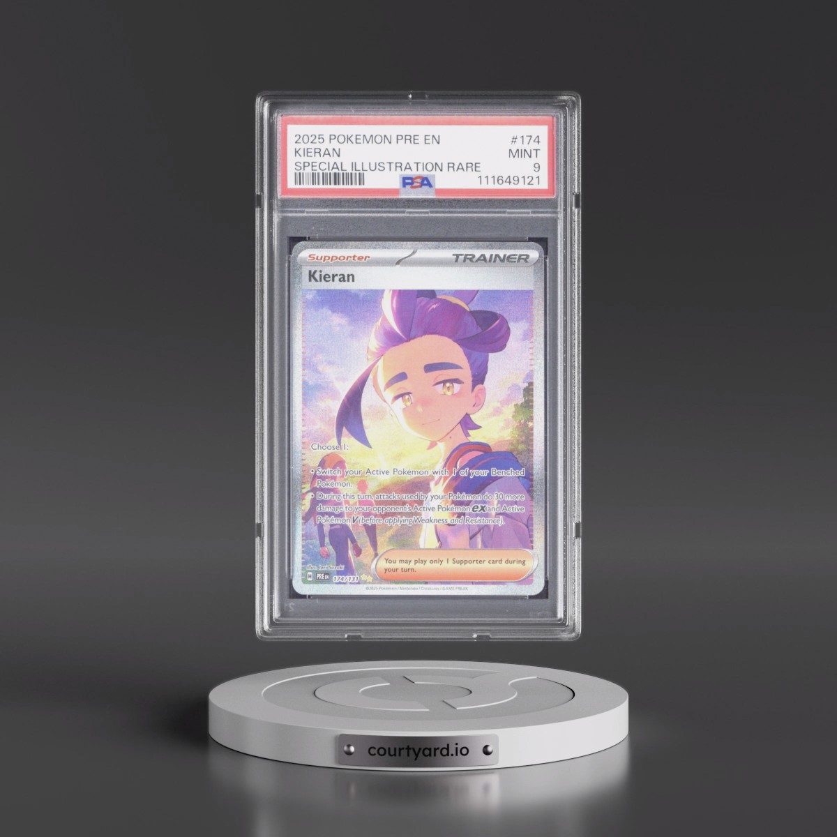 2025 Pokémon Pre EN-Prismatic Evolutions #174 Kieran - Special Illustration Rare (PSA 9 MINT)