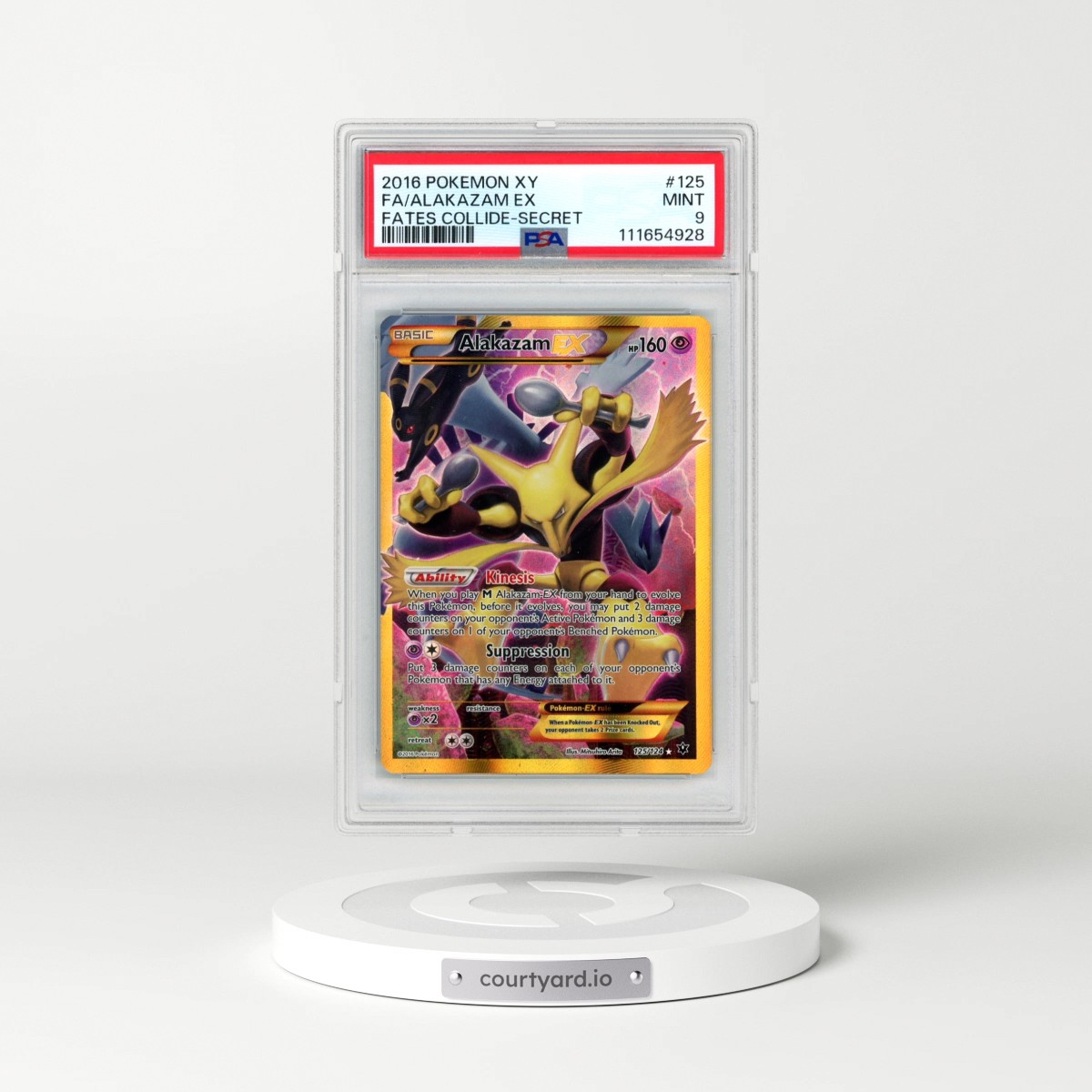 2016 Pokémon XY Fates Collide #125 Alakazam EX - Holo Full Art Secret (PSA 9 MINT)