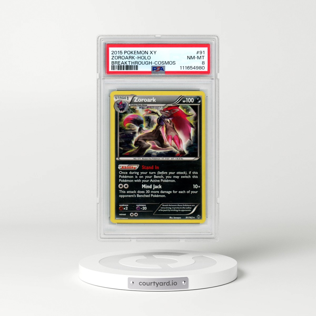 2015 Pokémon XY Breakthrough #91 Zoroark - Holo Cosmos (PSA 8 NM-MT)