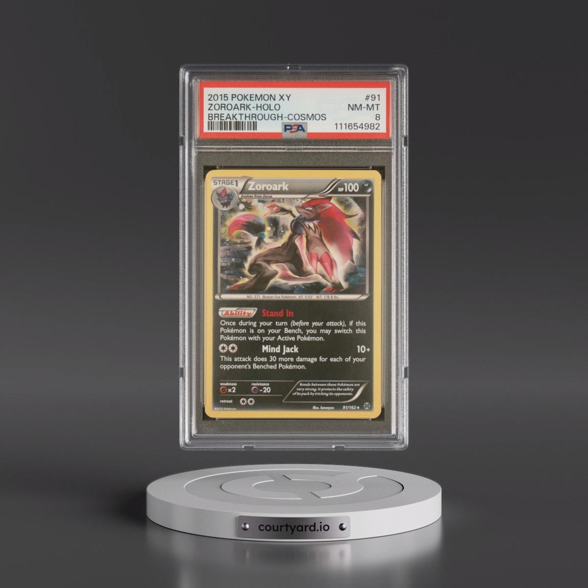 2015 Pokémon XY Breakthrough #91 Zoroark - Holo Cosmos (PSA 8 NM-MT)