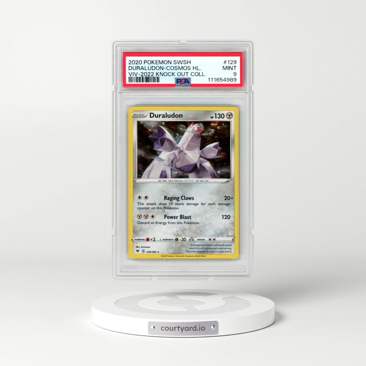 2020 Pokémon Sword & Shield Vivid Voltage #129 Duraludon - Holo Cosmos-2022 Knock Out Collection (PSA 9 MINT)