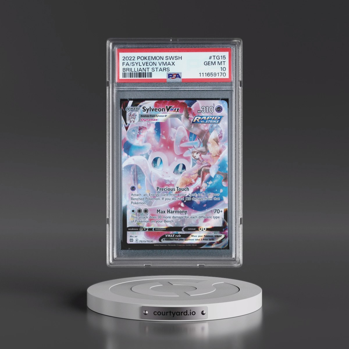 2022 Pokémon Sword & Shield Brilliant Stars #TG15 Sylveon Vmax - Full Art (PSA 10 GEM MINT)