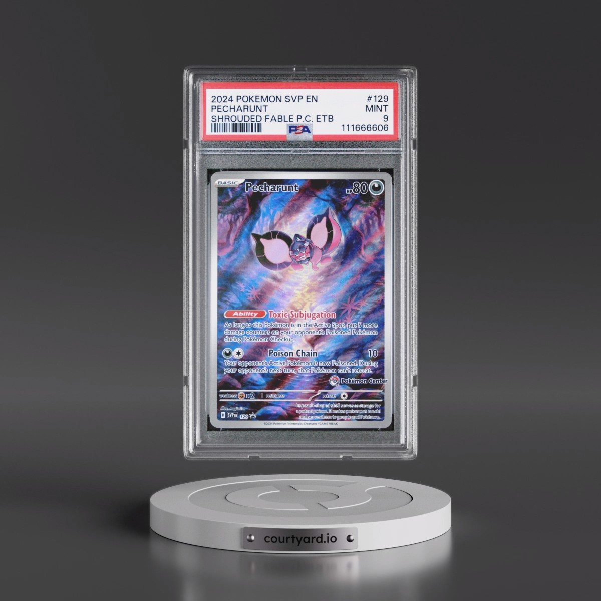 2024 Pokémon Svp EN-SV Black Star Promo #129 Pecharunt - Shrouded Fable Pokemon Center Elite Trainer Box (PSA 9 MINT)