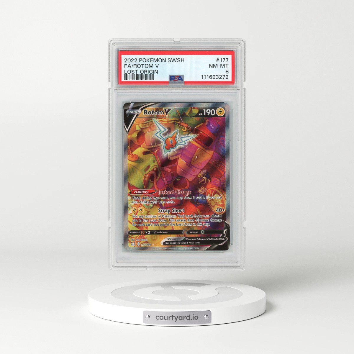 2022 Pokémon Sword & Shield Lost Origin #177 Rotom V - Holo Full Art (PSA 8 NM-MT)