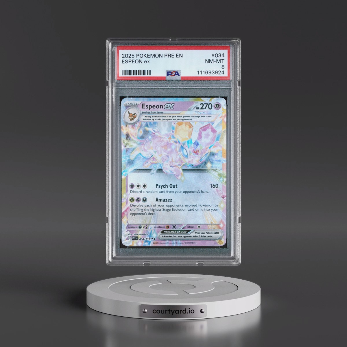 2025 Pokémon Pre EN-Prismatic Evolutions #034 Espeon EX - Holo (PSA 8 NM-MT)