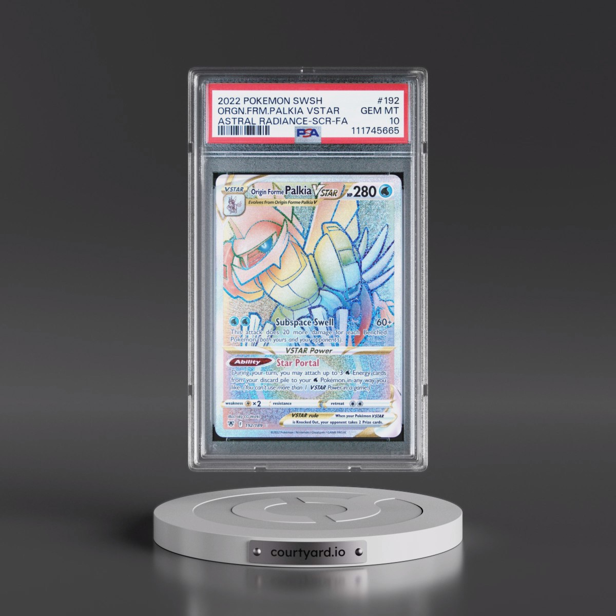 2022 Pokémon Sword & Shield Astral Radiance #192 Origin Forme Palkia Vstar - Full Art Secret (PSA 10 GEM MINT)