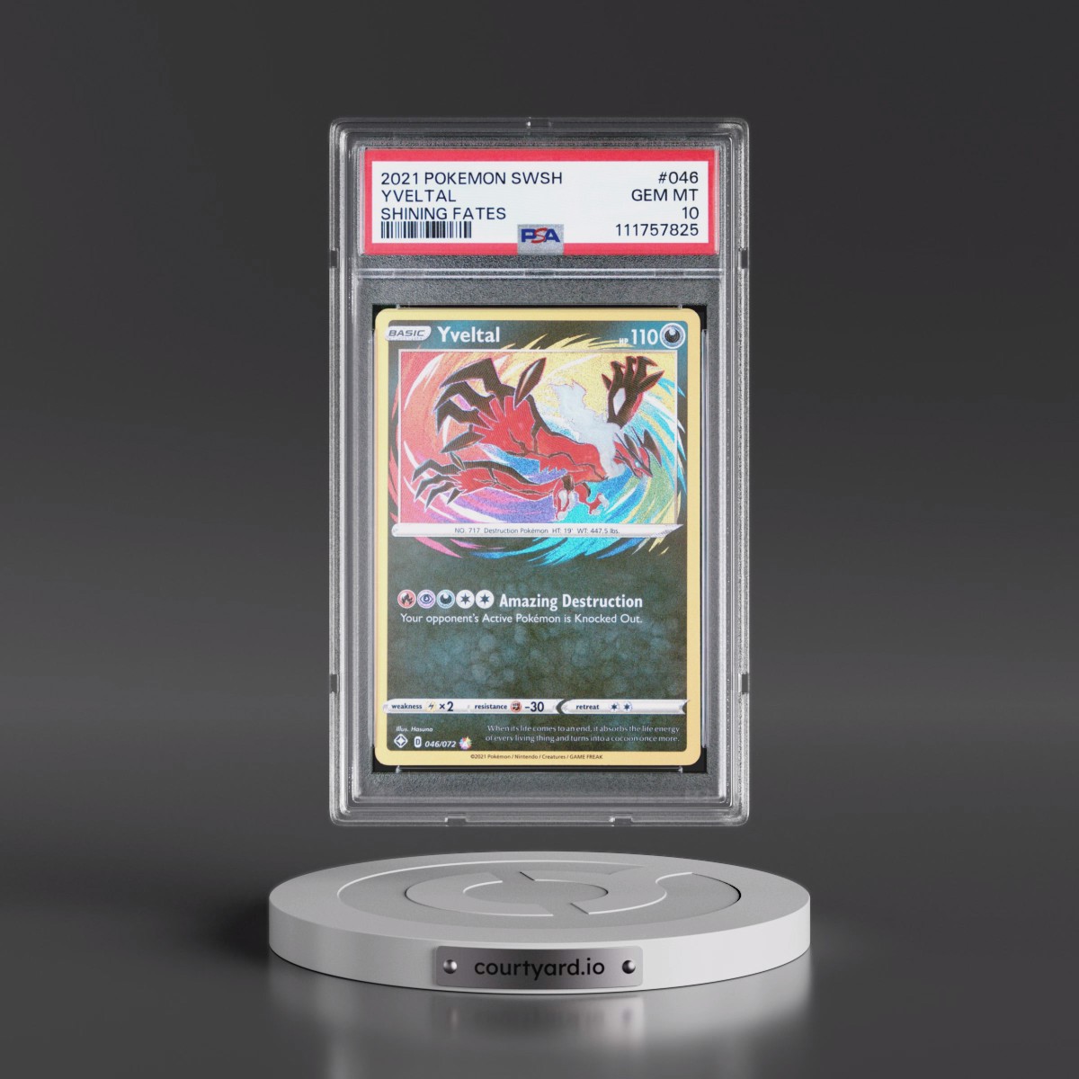 2021 Pokémon Sword & Shield Shining Fates #046 Yveltal (PSA 10 GEM MINT)