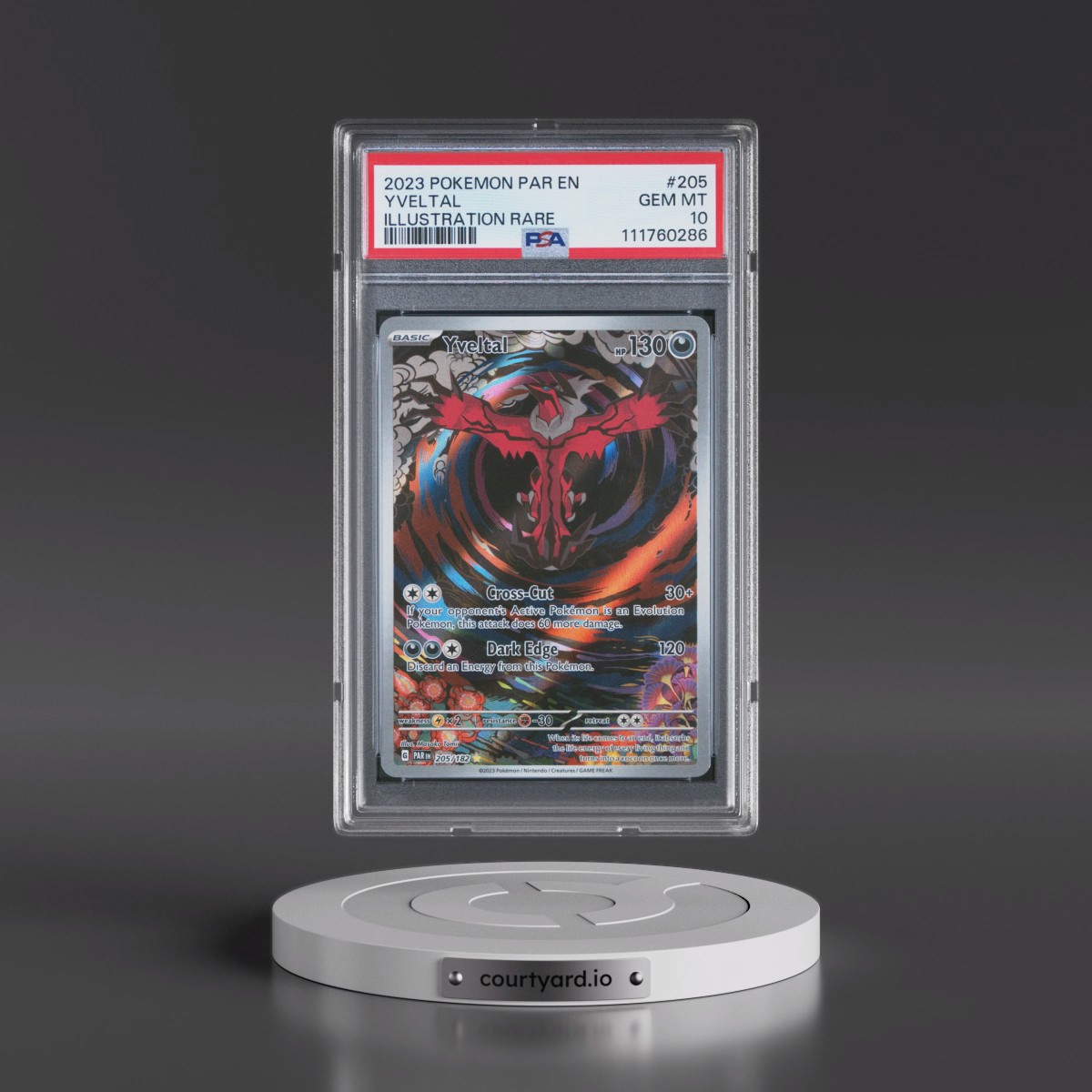 2023 Pokémon Par EN-Paradox Rift #205 Yveltal - Illustration Rare (PSA 10 GEM MINT)