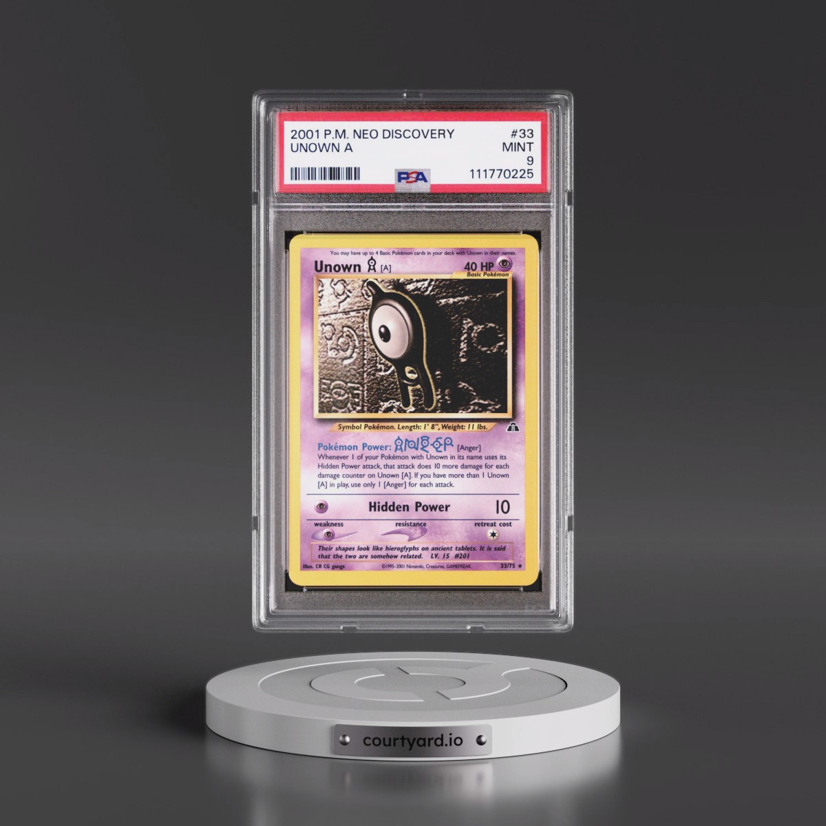 2001 Pokémon Neo Discovery #33 Unown A (PSA 9 MINT)