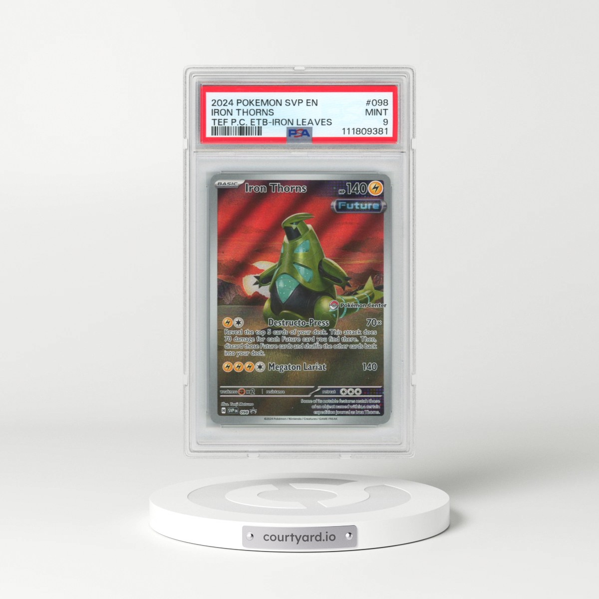 2024 Pokémon Svp EN-SV Black Star Promo #098 Iron Thorns - Temporal Forces Pokemon Center Elite Trainer Box-Iron Leaves (PSA 9 MINT)